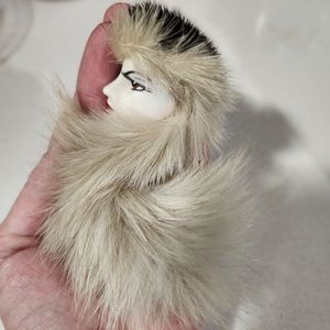 Vintage Womans Face Real Fur Hat And Collar Brooch